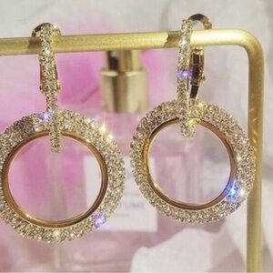 Gold-tone & Rhinestone Convertible Hoop Earrings NWOT